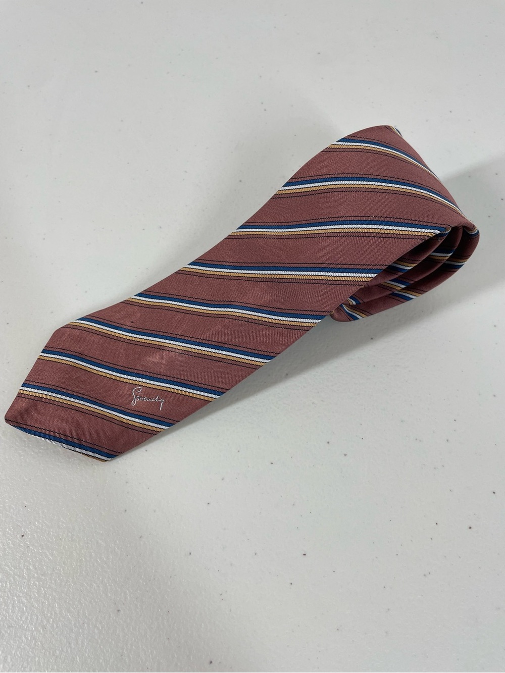 Vintage Givenchy Gentlemen Paris Striped Necktie Pink Blue Classic Designer Tie